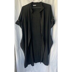 Meo Meli Linen Duster Cardigan Dark Grey Button Tab Sleeve Lagenlook Flow Italy